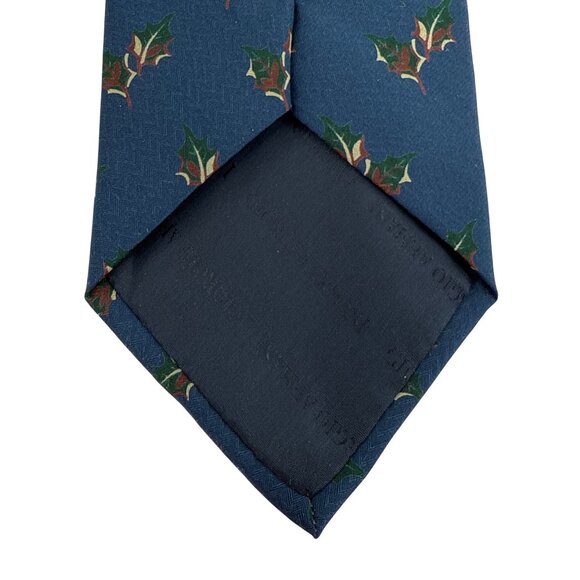 Giorgio Armani Cravatte 100% Silk Holly Print Tie Blue Holiday  lightweight - Picture 4 of 6